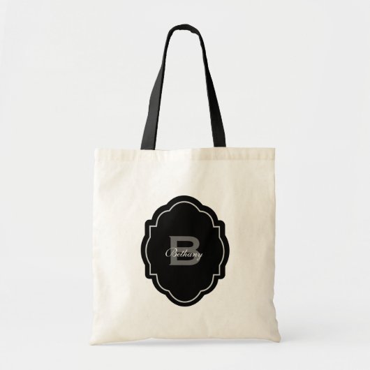 Monogram en Eigen naam Zwart-wit V02 Tote Bag (Voorkant)