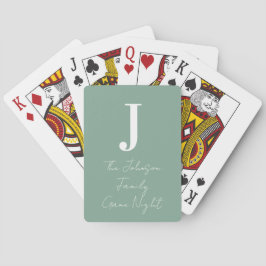 Monogram en Familienaam Sage Green Game Night Pokerkaarten