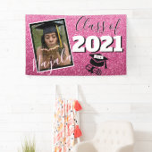 Monogram en Foto Afstuderen Roze Ombre Glitter Spandoek (Insitu)