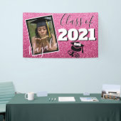 Monogram en Foto Afstuderen Roze Ombre Glitter Spandoek (Beurs)