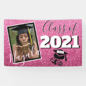 Monogram en Foto Afstuderen Roze Ombre Glitter Spandoek (Horizontaal)