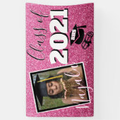 Monogram en Foto Afstuderen Roze Ombre Glitter Spandoek (Verticaal)