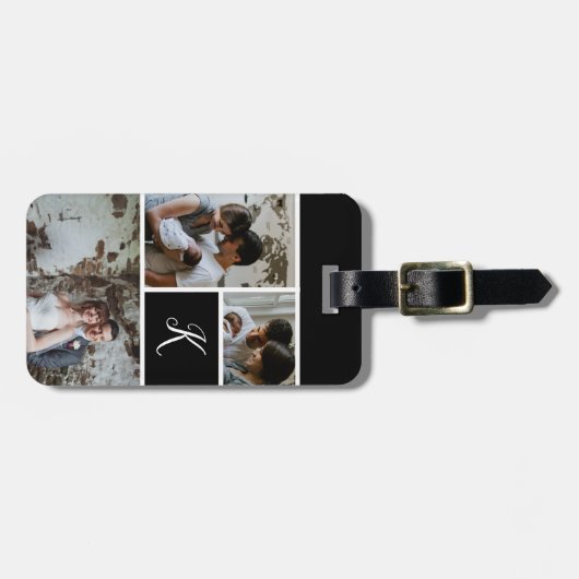 Monogram en fotocollage bagagelabel (Voorkant horizontaal)