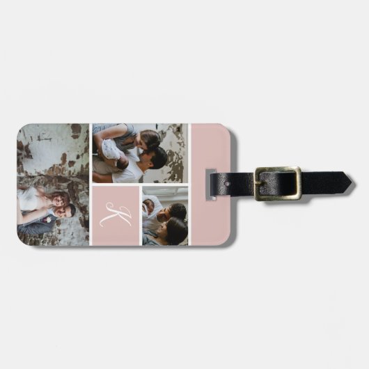 Monogram en fotocollage bagagelabel (Voorkant horizontaal)