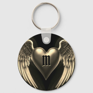 Monogram en Gold Angel Wings Sleutelhanger