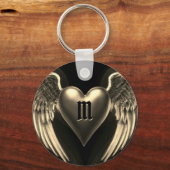 Monogram en Gold Angel Wings Sleutelhanger (Voorkant)