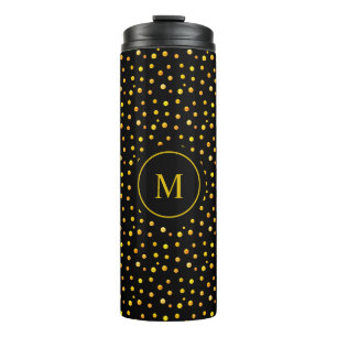 Monogram en Golden Confetti op zwart Thermosbeker
