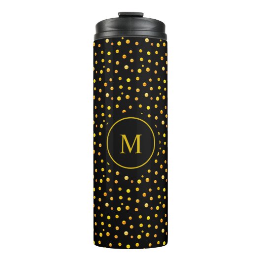 Monogram en Golden Confetti op zwart Thermosbeker (Voorkant)