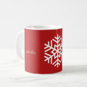 Monogram en grote witte sneeuwvlok op rood koffiemok (Voorkant links)