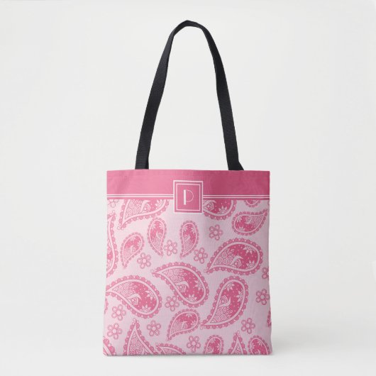 Monogram en Jouw naam op roze pasteileypatroon Tote Bag (Voorkant)
