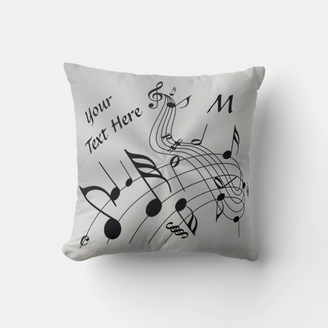 Monogram en Jouw tekst Musical Notes Pillow Kussen (Voorkant)