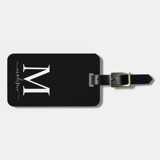 Monogram en kalligrafie met bewerkbare achtergrond bagagelabel (Voorkant horizontaal)