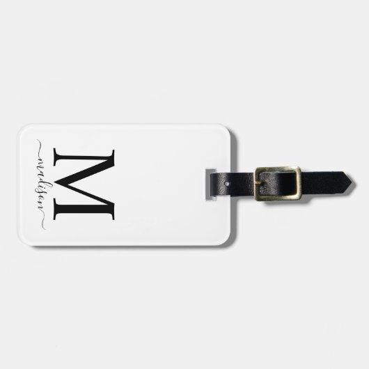 Monogram en kalligrafie met bewerkbare achtergrond bagagelabel (Voorkant horizontaal)