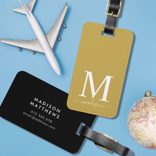 Monogram en kalligrafie met bewerkbare achtergrond bagagelabel