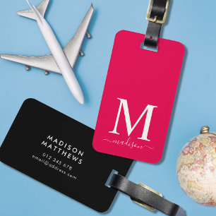 Monogram en kalligrafie met bewerkbare achtergrond bagagelabel