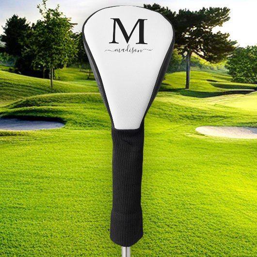 Monogram en kalligrafie zwart-wit golfheadcover