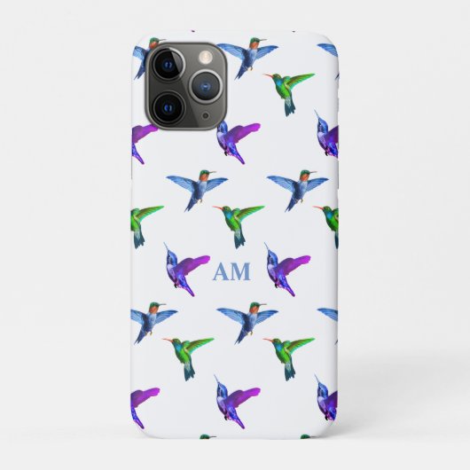 Monogram en kolibries op wit Case-Mate iPhone case (Achterkant)