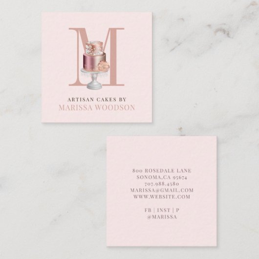 Monogram en kookbakkerij vierkante visitekaartje (Voorkant / Achterkant)