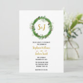 Monogram en Krans | Wintergroen Huwelijk Kaart (Staand voorkant)