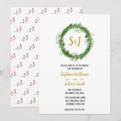 Monogram en Krans | Wintergroen Huwelijk Kaart (Voorkant / Achterkant)