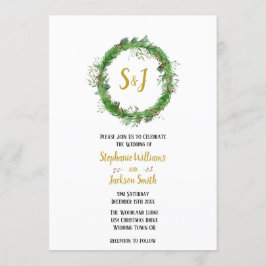 Monogram en Krans  | Wintergroen Huwelijk Kaart