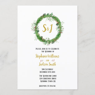 Monogram en Krans Wintergroen Huwelijk Kaart