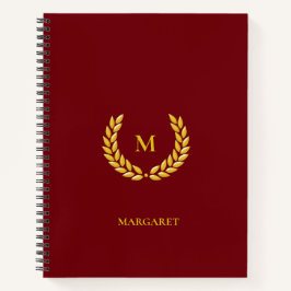 Monogram en Laurel op Maroon Notitieboek