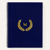 Monogram en Laurel op Navy Blue Notitieboek (Voorkant)