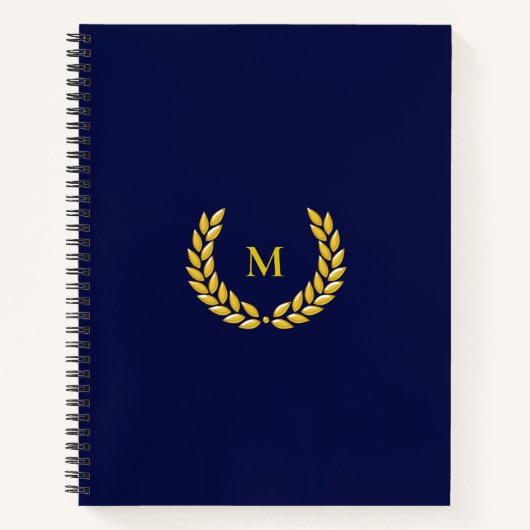Monogram en Laurel op Navy Blue Notitieboek (Voorkant)