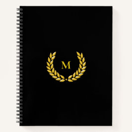Monogram en Laurel op zwart Notitieboek