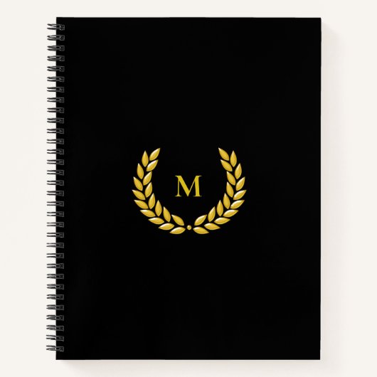 Monogram en Laurel op zwart Notitieboek (Voorkant)