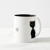 Monogram en leuke zwarte kat tweekleurige koffiemok (Voorkant rechts)