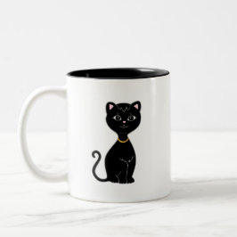 Monogram en leuke zwarte kat tweekleurige koffiemok