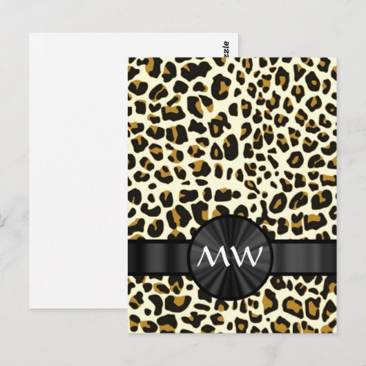 Monogram en luipaardprint briefkaart (Voorkant / Achterkant)