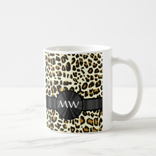 Monogram en luipaardprint koffiemok (Rechts)
