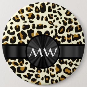 Monogram en luipaardprint ronde button 6,0 cm