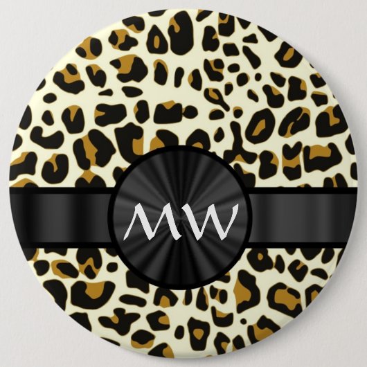 Monogram en luipaardprint ronde button 6,0 cm (Voorkant)