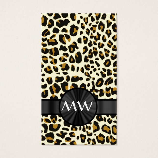 Monogram en luipaardprint visitekaartje (Voorkant)