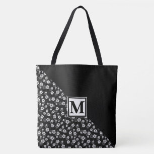 Monogram en madeliefjes tote bag