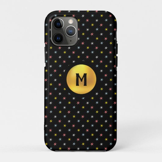 Monogram en meerkleurige sterren op zwart Case-Mate iPhone case (Achterkant)