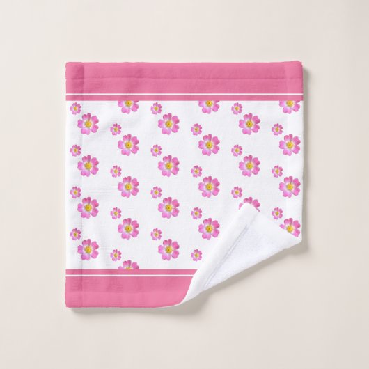Monogram en mooie roze bloemen op wit bad handdoek (Wasdoekje)