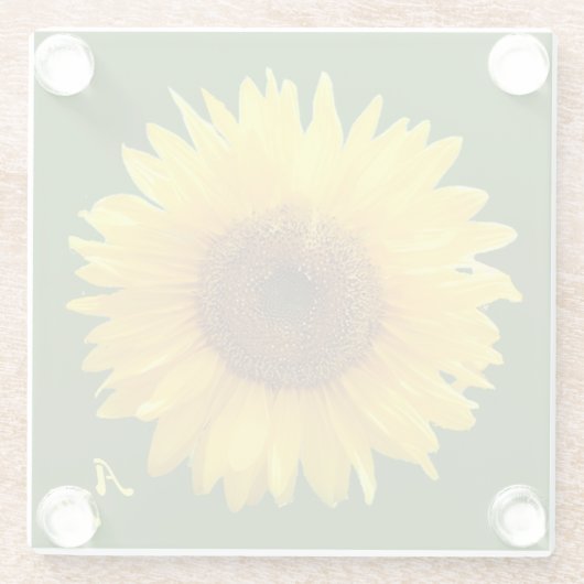 Monogram en mooie zonnebloem op groen bos glazen onderzetter (Achterkant)