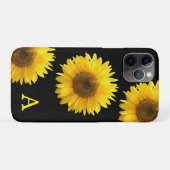 Monogram en mooie zonnebloemen op zwart Case-Mate iPhone case (Achterkant (horizontaal))