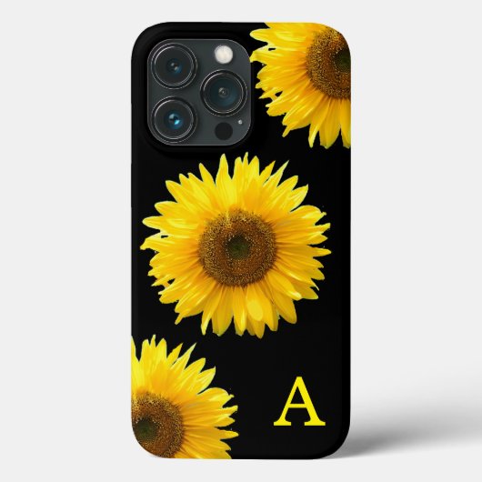 Monogram en mooie zonnebloemen op zwart Case-Mate iPhone case (Achterkant)