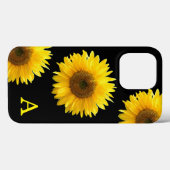 Monogram en mooie zonnebloemen op zwart Case-Mate iPhone case (Achterkant (horizontaal))