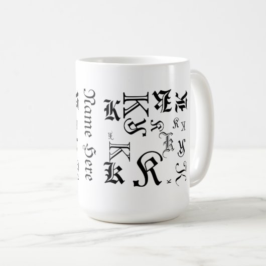 Monogram en naam Blackletter Tekststijl Koffiemok (Voorkant rechts)