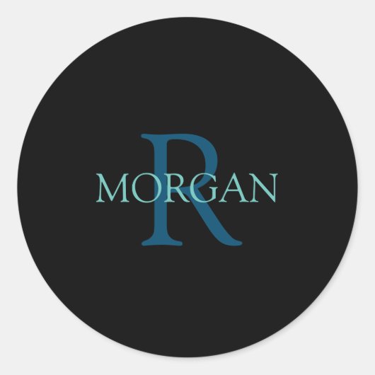Monogram en naam, blauw en Blauwgroen Ronde Sticker (Voorkant)