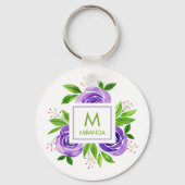 Monogram en naam Floral Sleutelhanger (Voorkant)