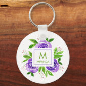 Monogram en naam Floral Sleutelhanger (Achterkant)
