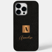 Monogram en naam gepersonaliseerd zwart goud Case-Mate iPhone case (Achterkant)